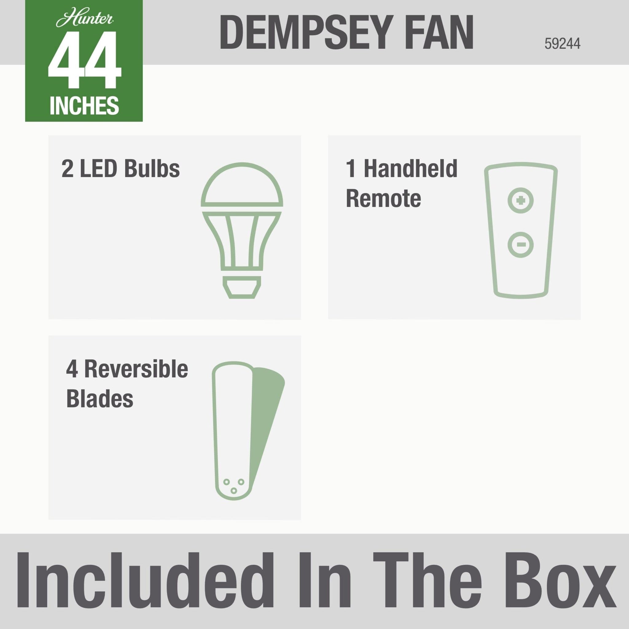 Hunter Fan Dempsey Low Profile Indoor Ceiling Fan with LED Light and Remote Control