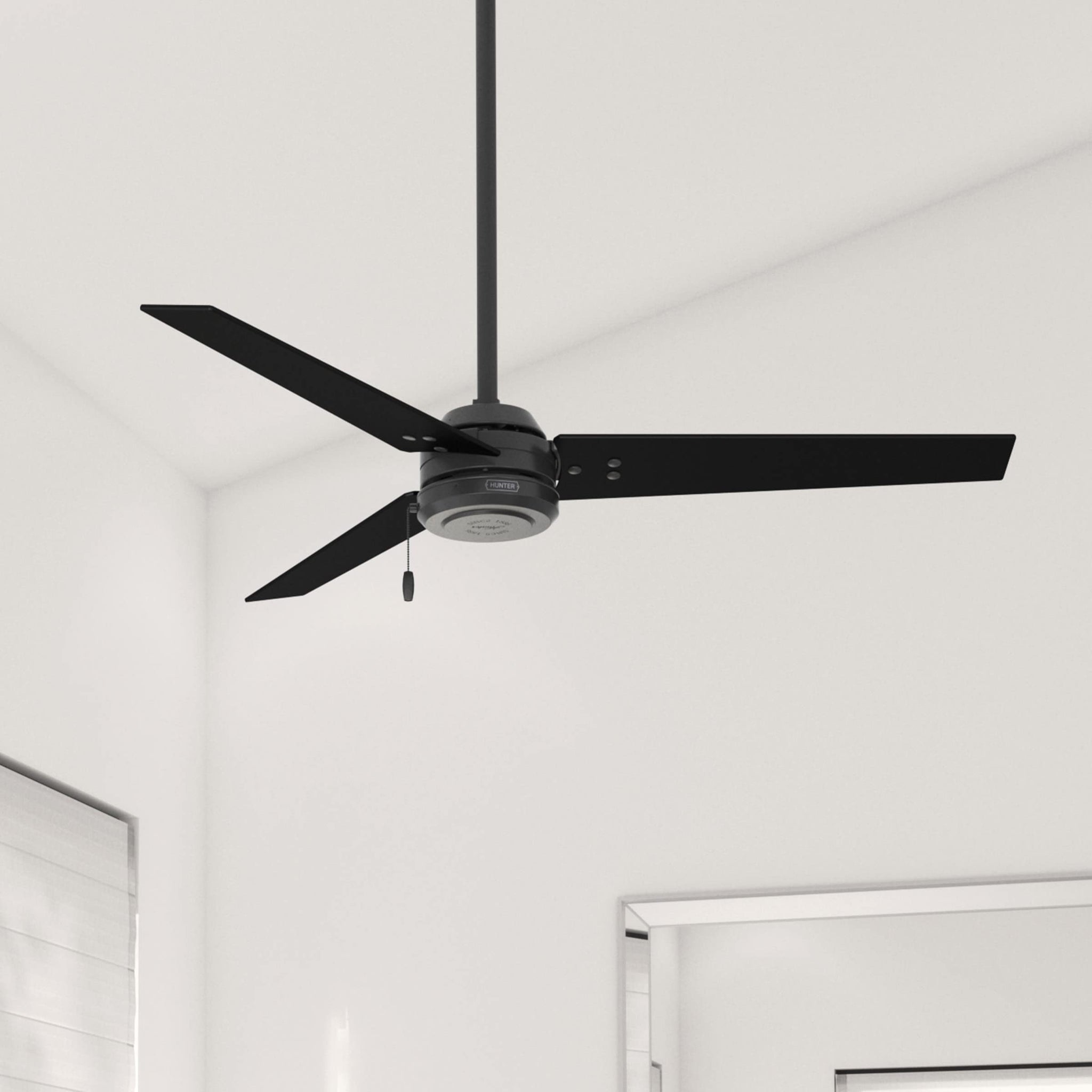 Hunter Cassius Indoor / Outdoor Ceiling Fan with Pull Chain Control, 52", Matte Black