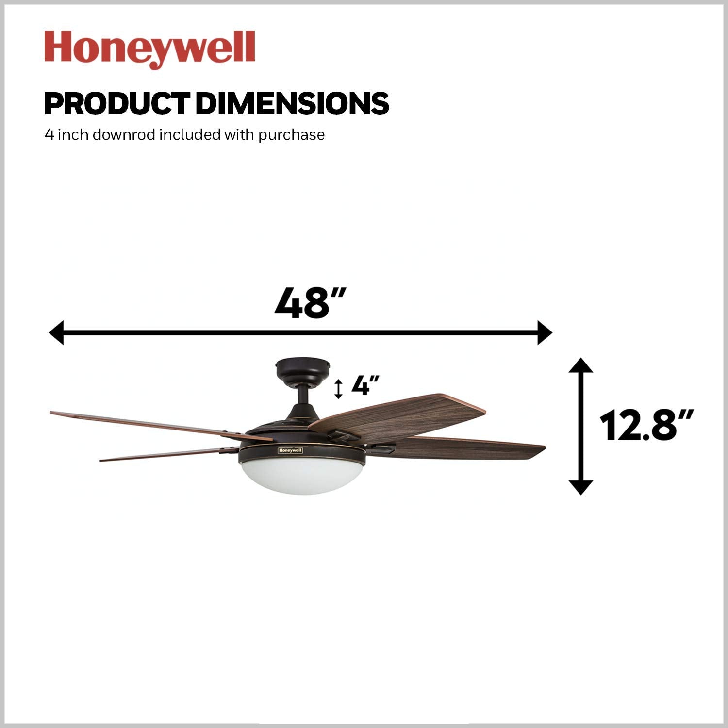 Honeywell Ceiling Fans Carmel, 48 Inch Contemporary Indoor LED Ceiling Fan with Light