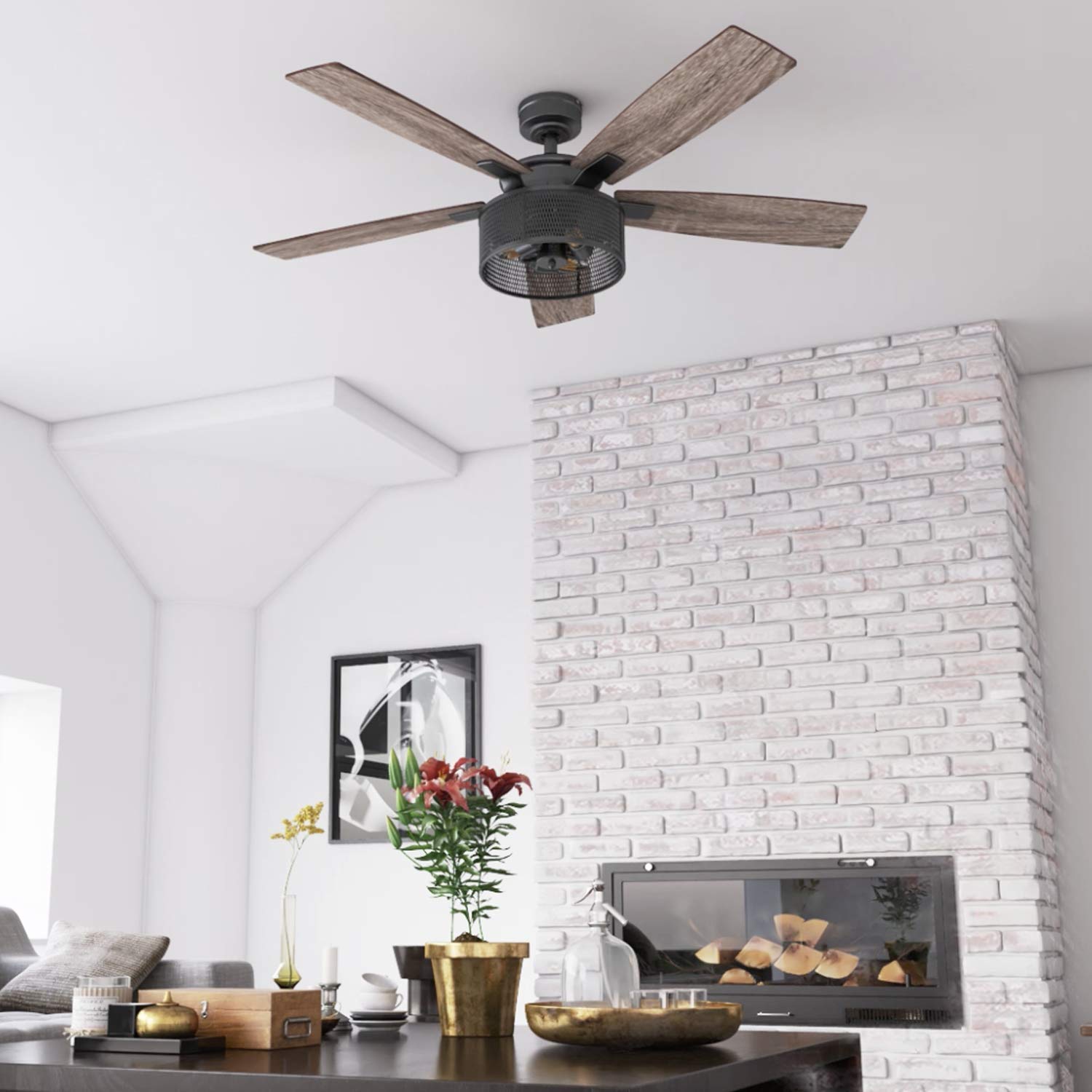 Honeywell Ceiling Fans Carnegie, 52 Inch Industrial Style Indoor LED Ceiling Fan with Light