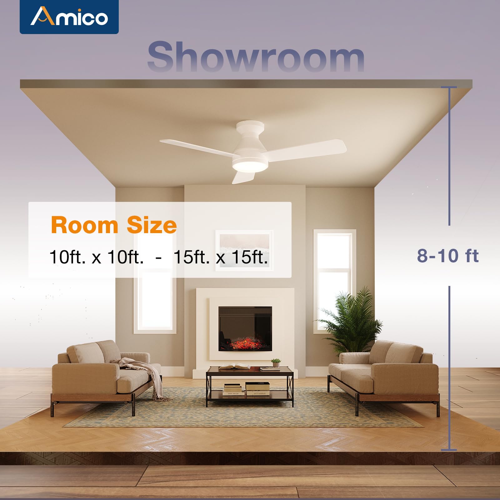 Amico Ceiling Fans with Lights, 42 inch Low Profile Ceiling Fan