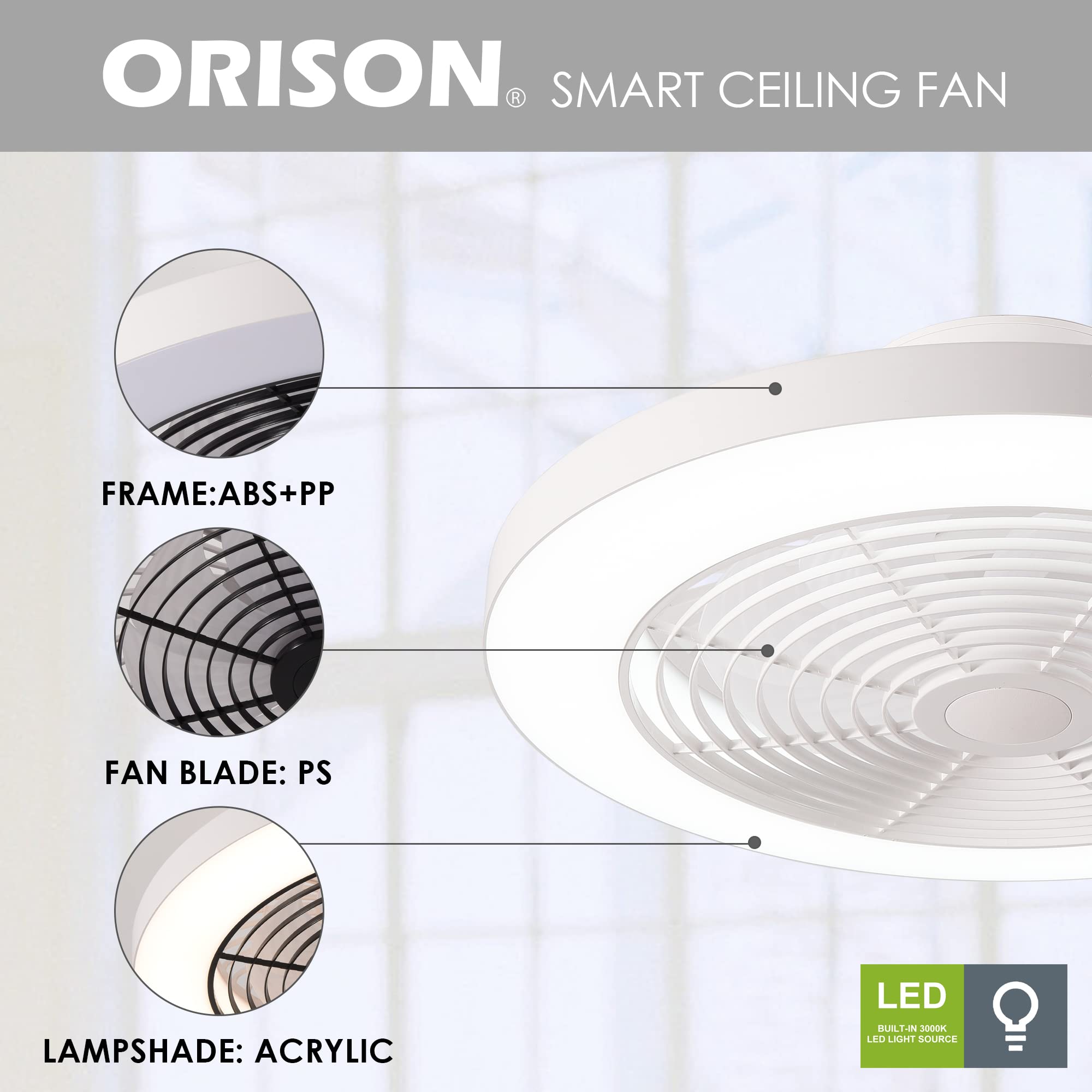 Orison Low Profile Ceiling Fan - 19.7" Smart Bladeless ceiling fans with light and remote