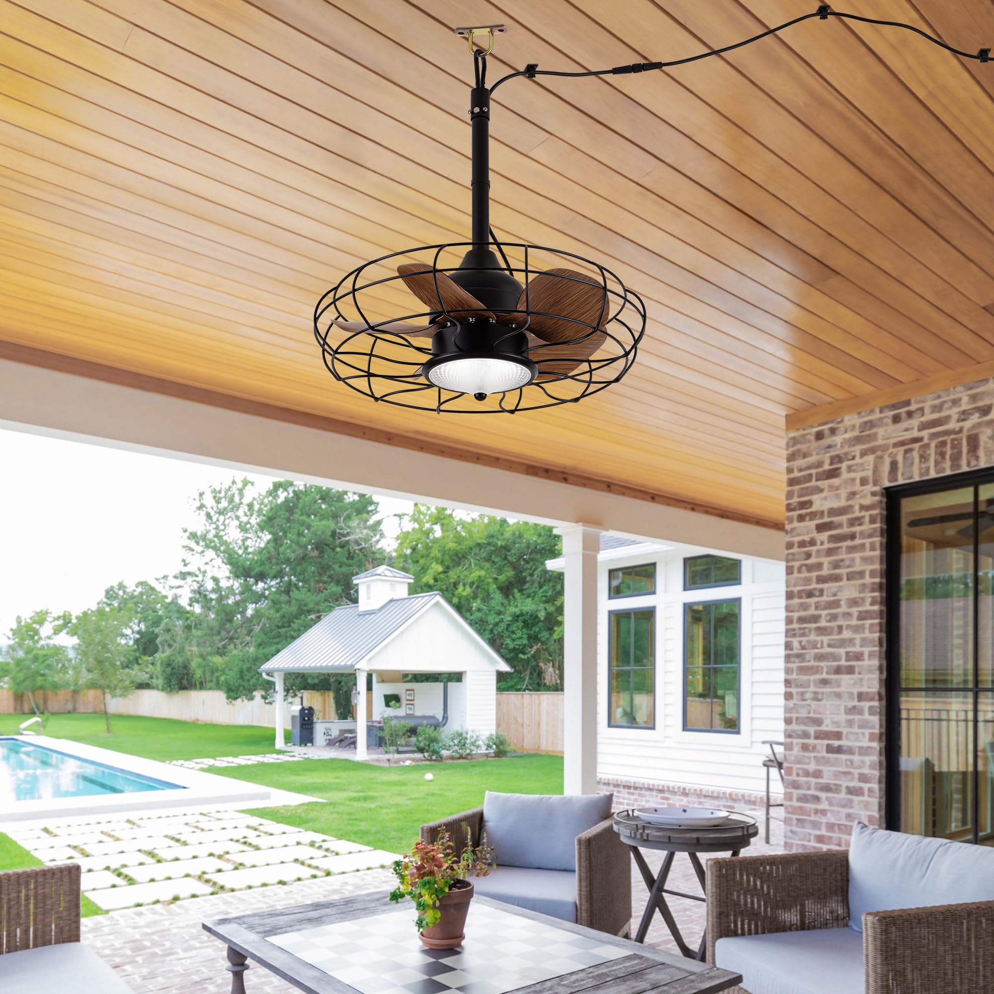 NORFOLK Outdoor Ceiling Fans with Light, 20'' Wet Rated 2024 Updated IP65 Gazebo Fan